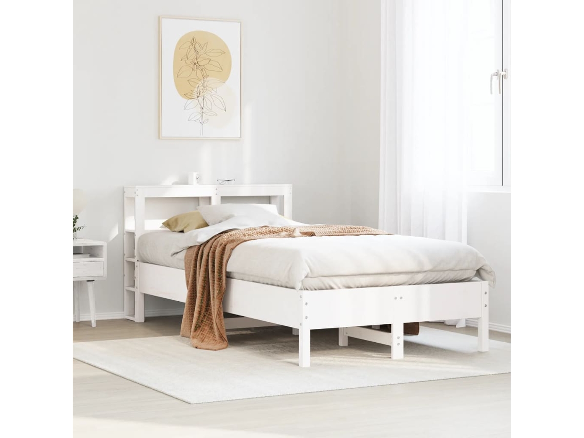Vidaxl Cama Sem Colchão 120x190 Cm Madeira de Pinho Maciça Branco