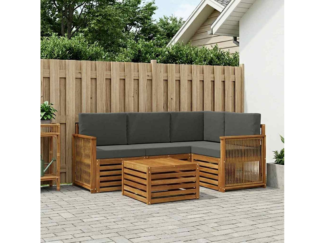 Vidaxl Conjunto De Sofás Para Exterior 5 Pcs Natural E Antracite