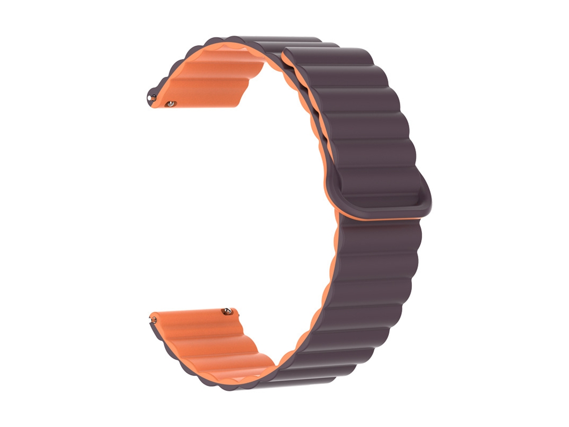 Pulseira de silicone com data magnética para Huawei GT6 GT5, Roxa com detalhes em laranja, 20 mm, compatível com
