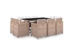 Vidaxl 11 Pcs Conjunto Jantar Exterior Com Almofadões Vime Pe Bege