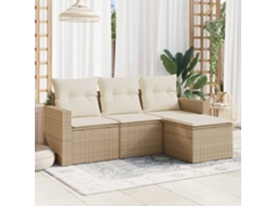 Vidaxl 4 Pcs Conjunto De Sofás Para Jardim C/ Almofadões Vime Pe Bege