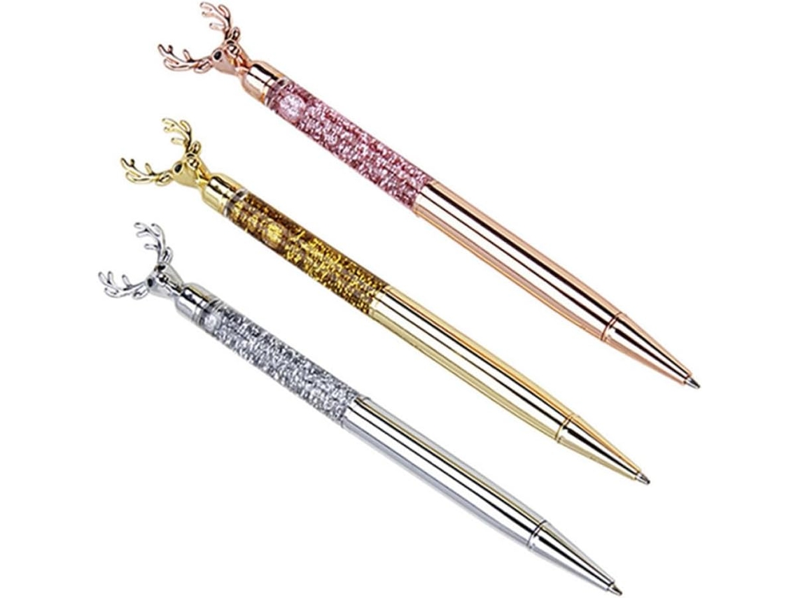 Conjunto De 3 Canetas Esferográficas Stobok Em Metal, Com Design Rena.