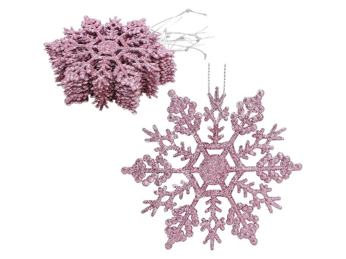 Conjunto de 12 Decorações de Nevasca de Glitter para Pendurar 10cm Natal (rosa bebê) | S/MARCA