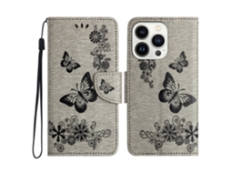 Capa Em Couro Pu, Para Iphone 16 Pro Max Cinzento