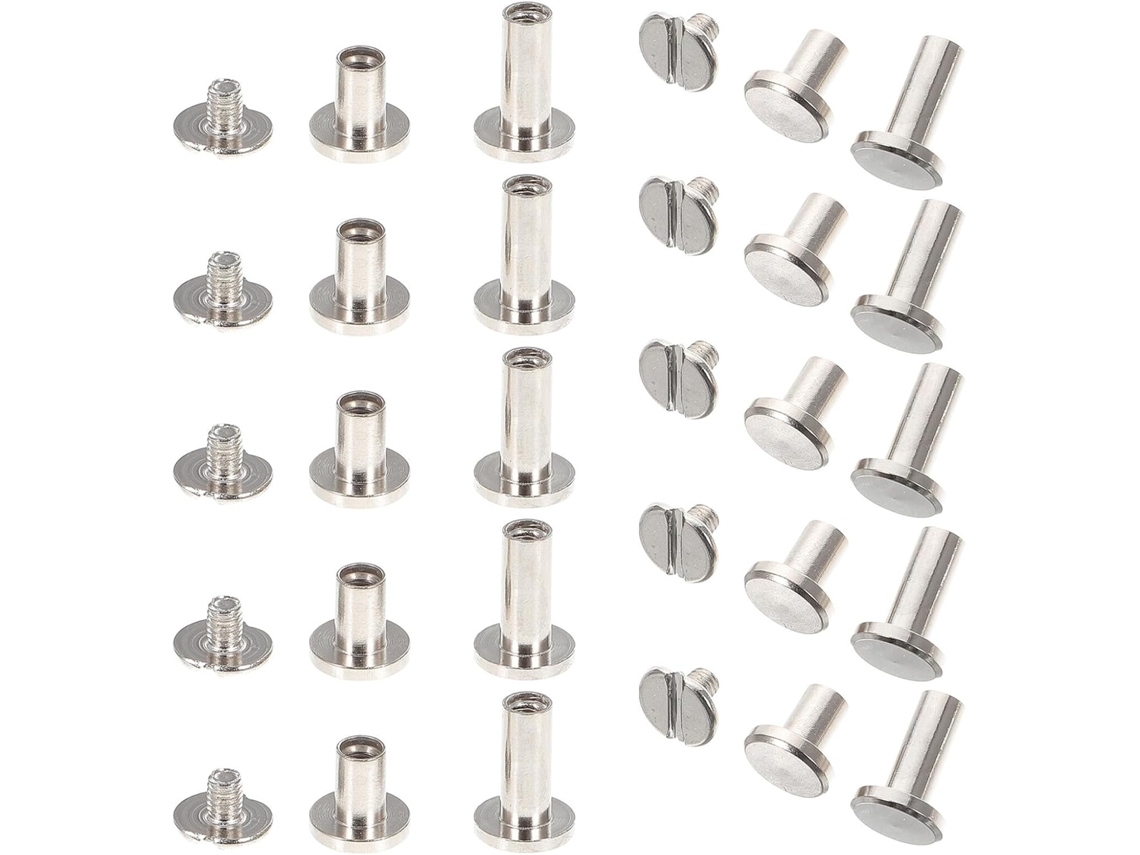 Conjunto De 30 Parafusos Liga Metálica 8mm Para Encadernação, Rebites, Botões E Pregos De Cinto Maciço 8*6, 8*8, 8*10