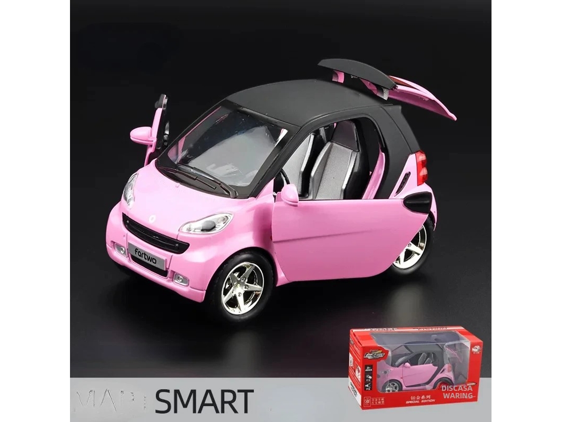 (rosa) Miniatura De Carro Smart Em Escala 1:32 Com Efeitos Sonoros E Luminosos.