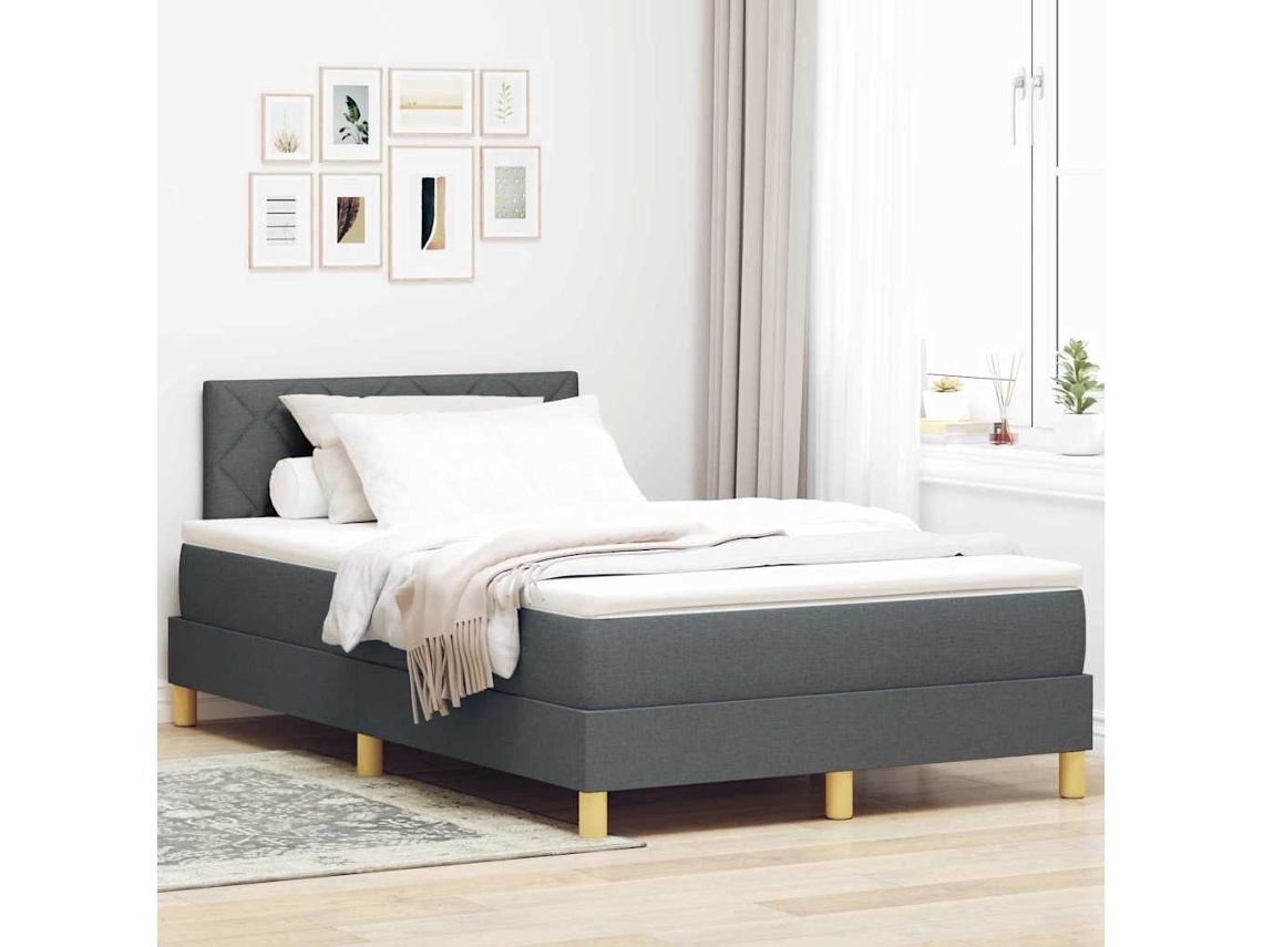 Vidaxl Cama Box Spring Led Cinza Escuro 120 X 200 Cm Tecido