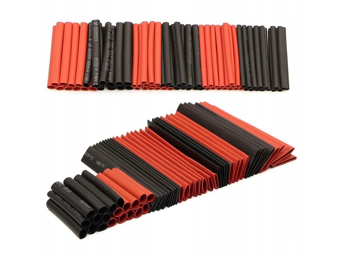 Conjunto De 127 Peças Tubos Termorretráteis, Preto E Vermelho| 7 Tamanhos| Poliolefina| Organizador Prático