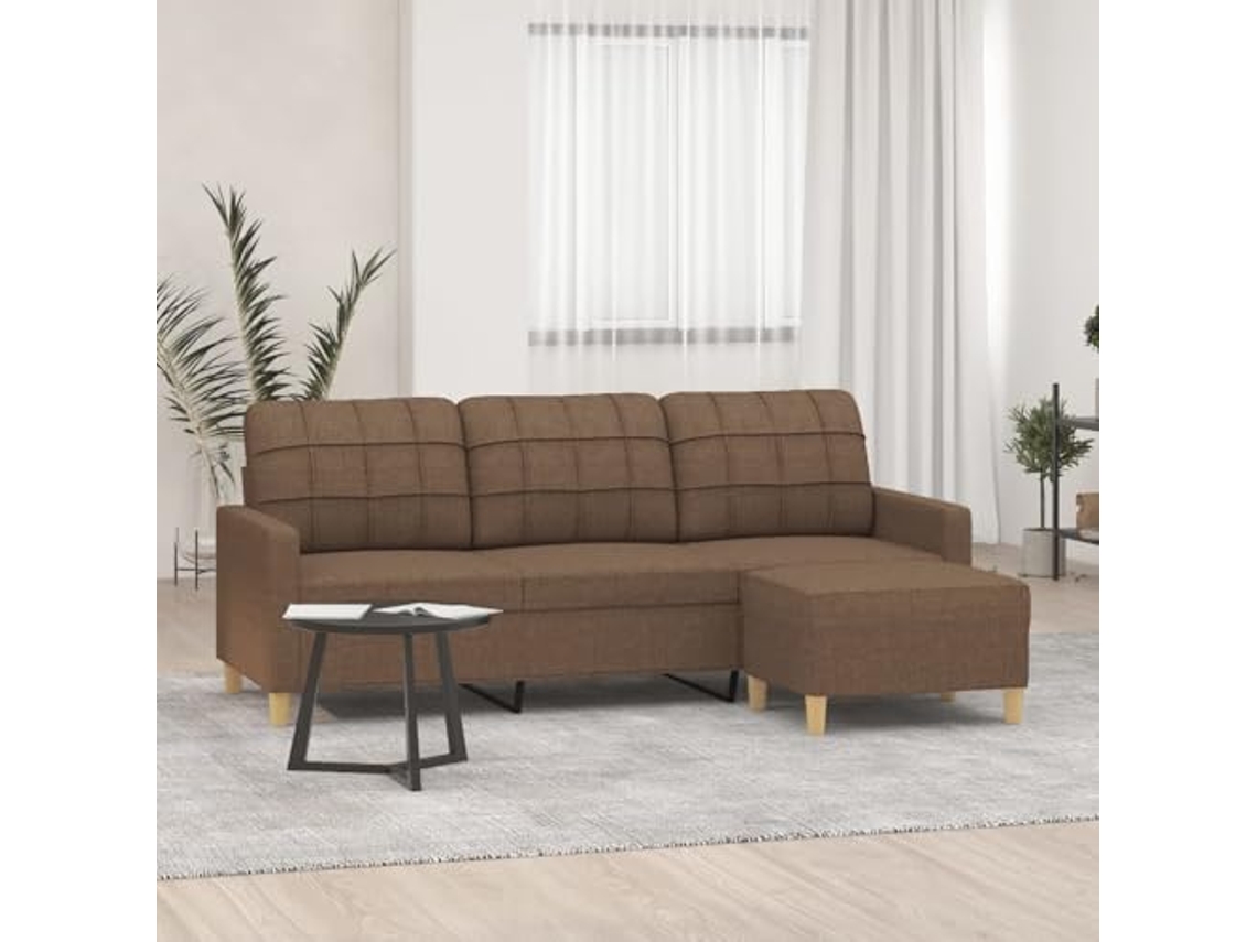 Sofá de 3 lugares com apoio de pés VIDAXL Marrom Tecido (180 cm)