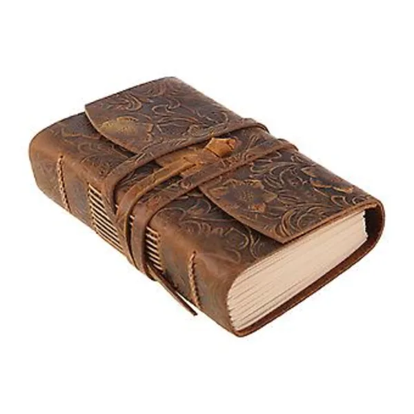 Caderno de Couro Retrô Clássico, Caderno de Desenho Clássico Feito À Mão com Alça BRILVIBERA (2 Gravados Marrom)