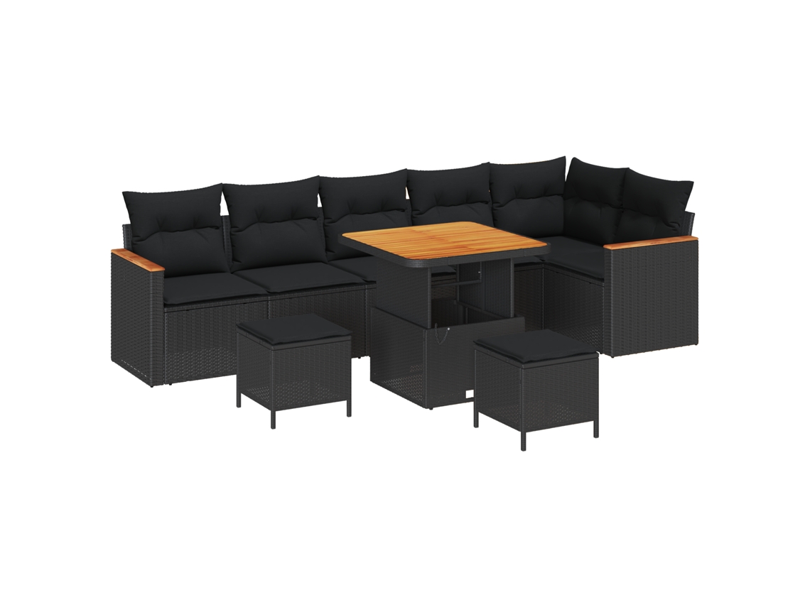 Conjunto 9 Conjunto De Sofá De Jardim Vidaxl Preto Vime Pe (80 X 80 X 71 Cm)