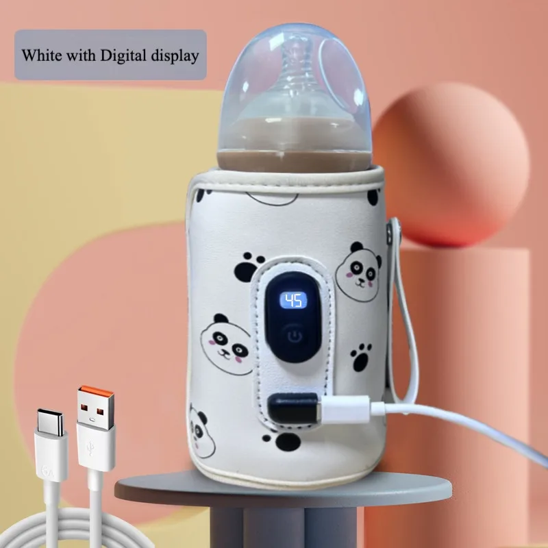 Aquecedor de Mamadeiras Portátil com Tela Lcd de 21 Níveis, Aquece o Leite. MDUG (branco, Usb)