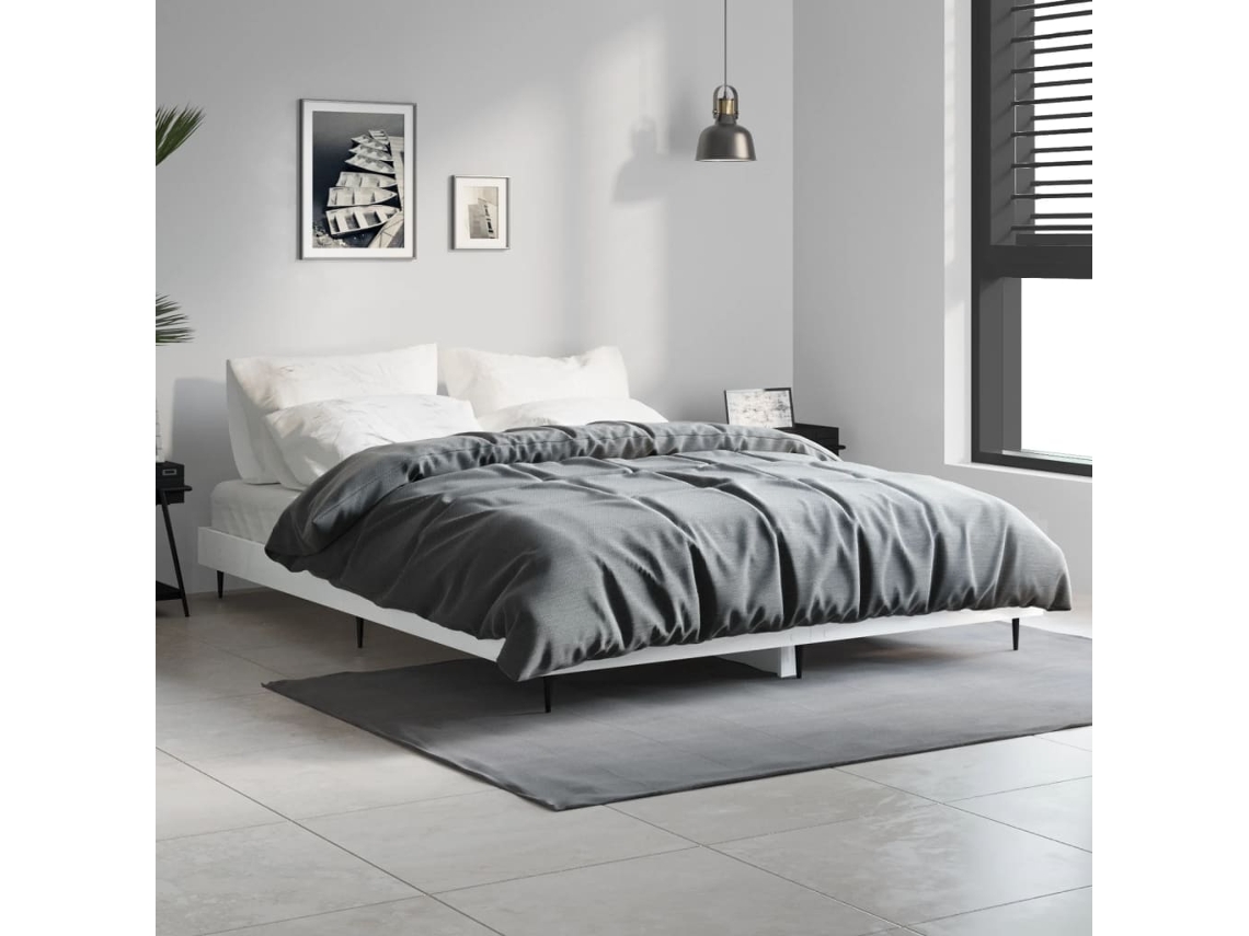 Vidaxl Estrutura De Cama 135x190 Cm Derivados Madeira Branco Brilhante