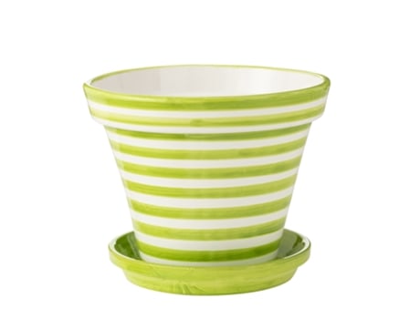 Vaso C/ Prato J Line Cerâmica Verde Xl