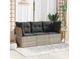 Vidaxl 3 Pcs Conj. Sofás Jardim C/ Almofadões Vime Pe Cinzento-claro