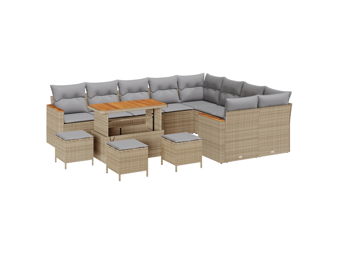 Conjunto 13 Conjunto De Sofá De Jardim Vidaxl Bege Vime Pe (110 X 55 X 71 Cm)
