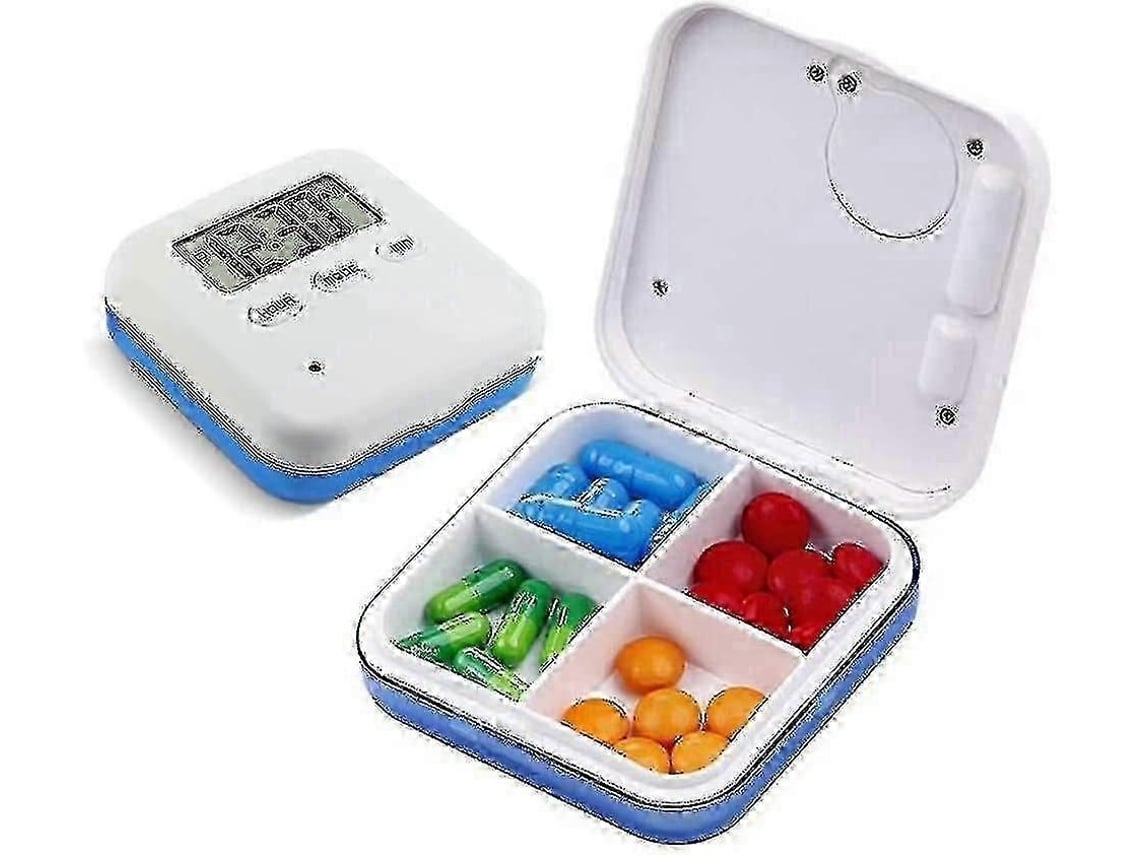 Porta-comprimidos Inteligente Com 4 Compartimentos, Vedação Hermética E Alarme Com Lembrete Vibratório Programado. Mini E Portátil.