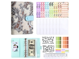 A6 Cashew Pattern Budget Planner Notebook Blue Cover With 8-zipper Pockets, A6 Cash Budget Cards 12, Stickers, English