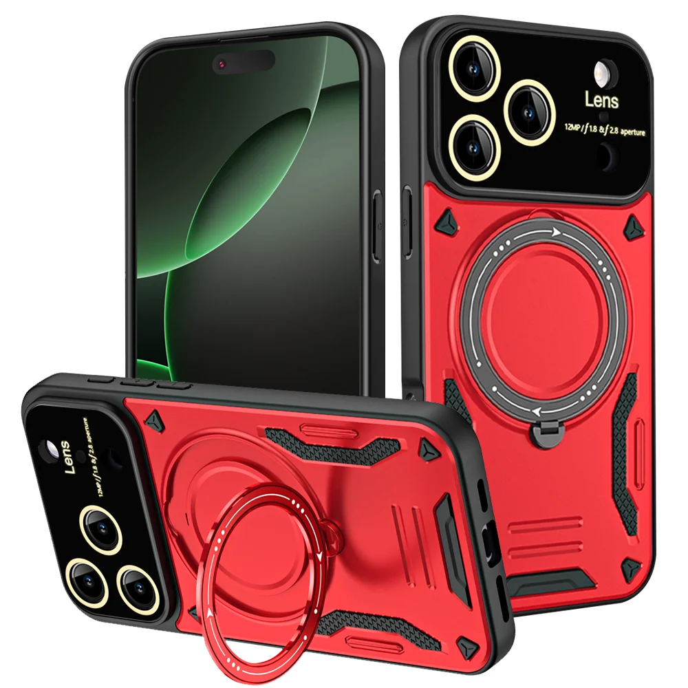 (vermelho, Iphone 13 Pro Max) Capa Magnética Giratória 360° Para Celular, Resistente A Quedas, Com Protetor De Lente E Câmera.