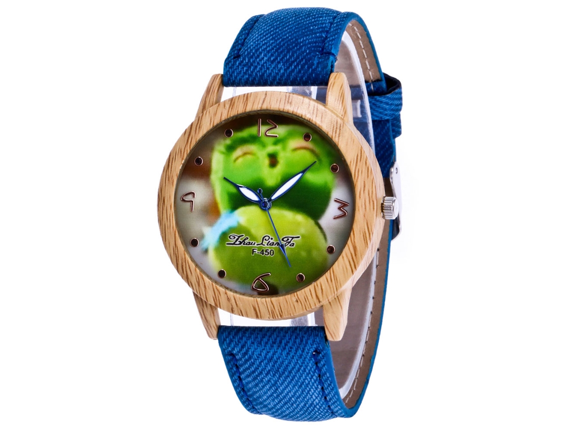 Relógio de Pulso Fashion com Mostrador de Rosto Sorridente Pulseira de Couro Azul