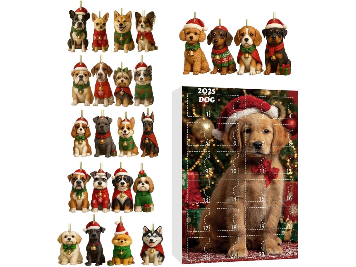 Calendário Do Advento Com Pingente De Cachorro Em Acrílico Plano 2d |