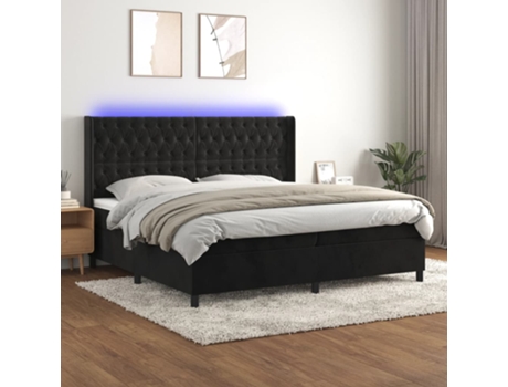 Cama Box Spring com Colchão/Led 200X200 Cm Veludo Preto
