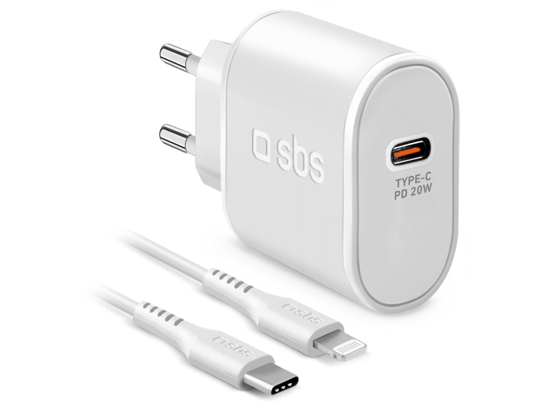 Kit Carregador Viagem SBS 1xUSB Type C PD 20W Branco