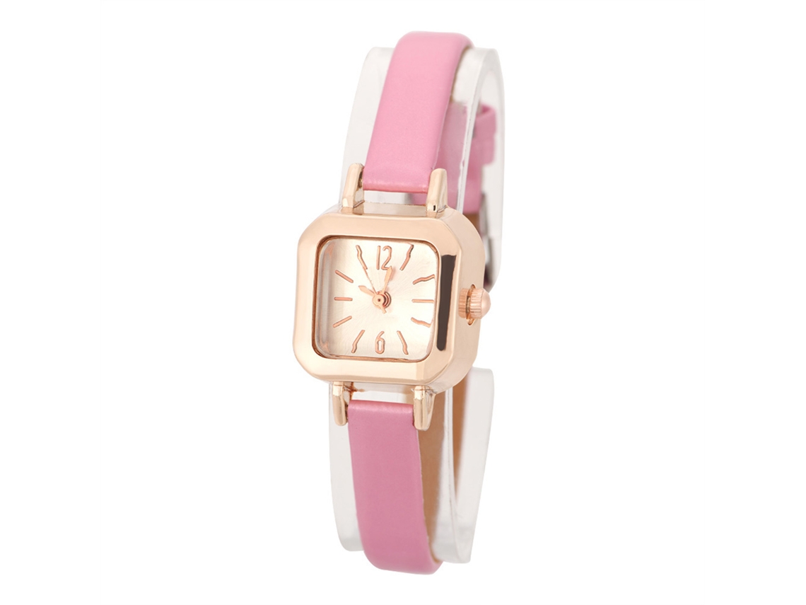 Relógio de Pulso Feminino de Quartzo Analógico com Correia Pu Elegante Rosa