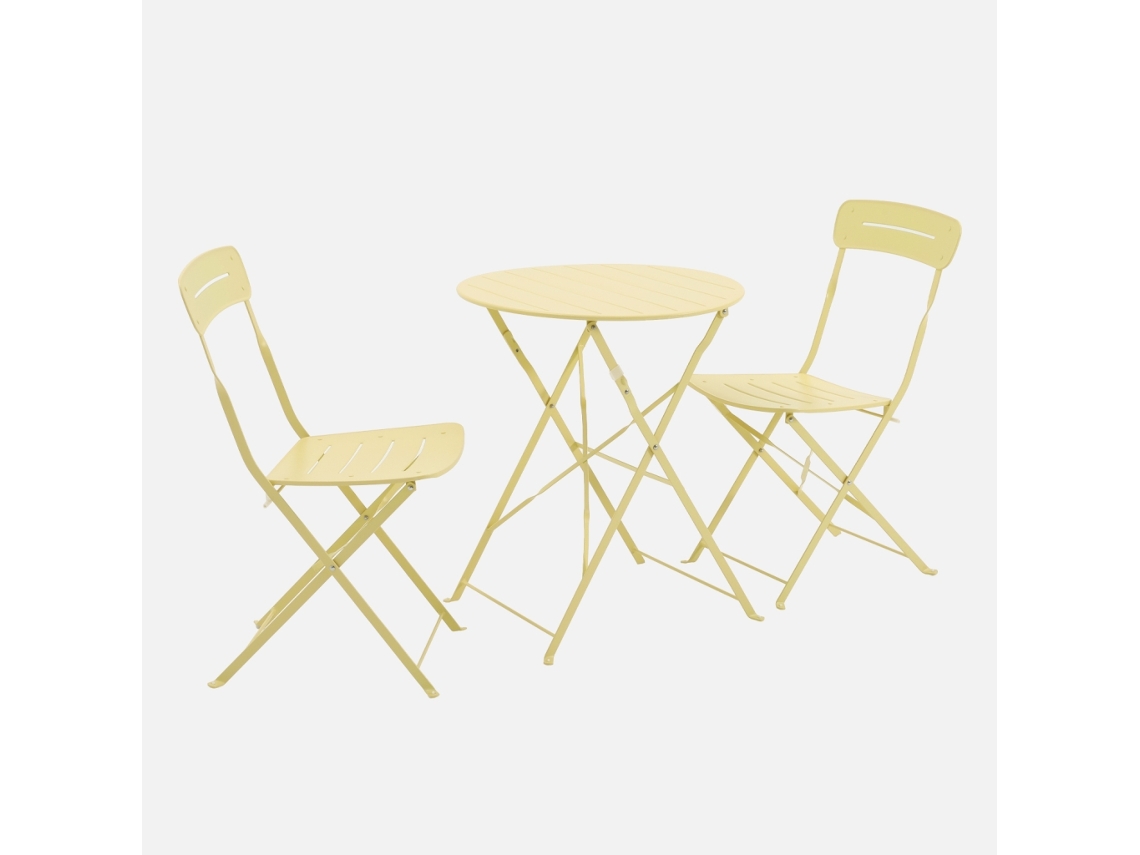 Conjunto De Jardim Com Mesa Bistrô Dobrável Redonda De Aço Com 2 Cadeiras- Balconea, Amarelo