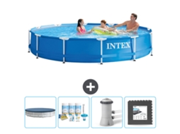 Piscina INTEX Moldura Redonda 366 X 76 Cm Azul Incluída Cobrir Pacote de Manutenção Bomba de Filtro de Piscina Ladrilhos