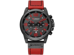 Lurelia Relógio Cronógrafo Masculino, Movimento De Quartzo, Couro, Resistente À Água 30m, Prata, Vermelho