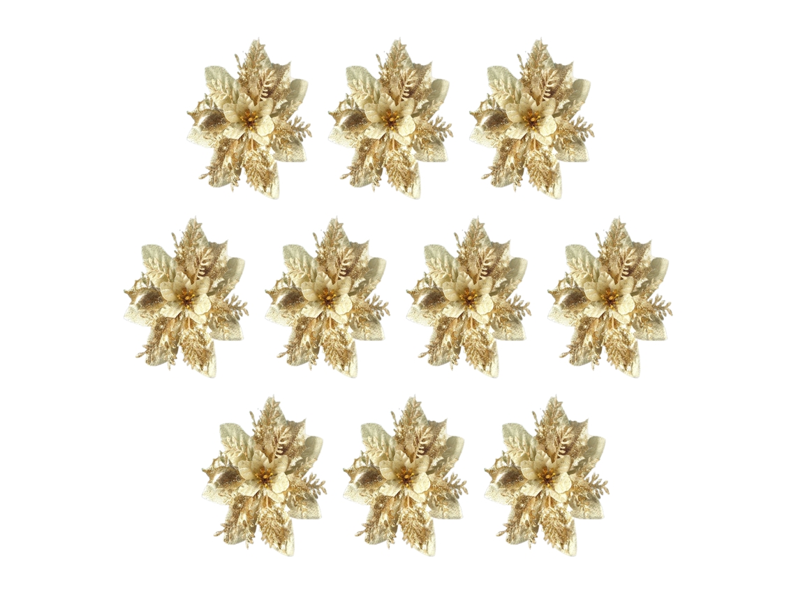 Decore O Natal Com Flor Artificial Laxiscreed Dourada Com Acabamento Em Pó Dourado E Efeito Duplo