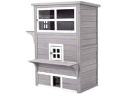 Casa Gato Madeira 3 Andares Múltiplas Entradas Janelas Plataformas Perfeita Jardim Varanda 93,5x67x117cm Cinza Design