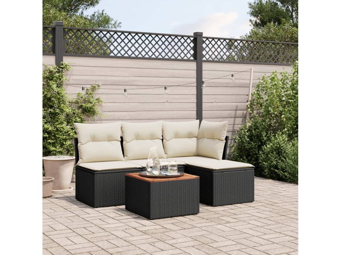 Conjunto de sofá de jardim de 5 peças com almofadas Vime Pe Black Lovely Home
