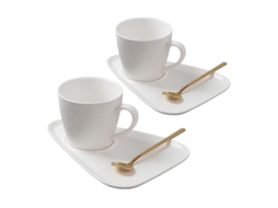 Conjunto com 2X Canecas Pires e Colheres de Chá Branco