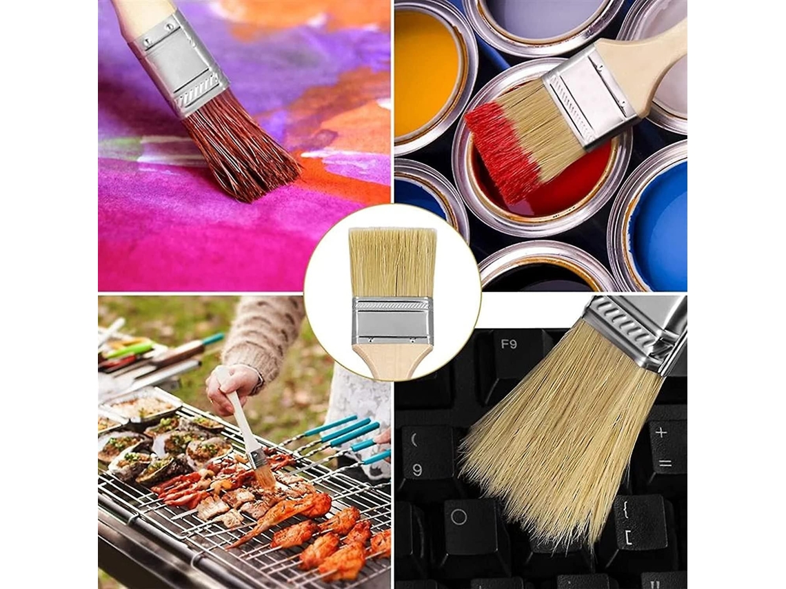 4 Pincéis De Tinta, Pincéis Chatos De Cerdas Com Cabo De Madeira Para Pintura Em Escalas, Manchas, Vernizes E Colas, 1 E 2 Polegadas