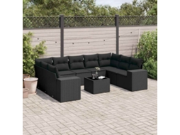 Vidaxl 10 Pcs Conjunto Sofás De Jardim C/ Almofadões Vime Pe Preto