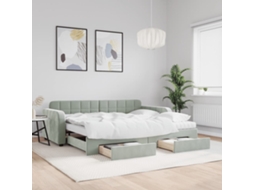 Vidaxl Sofá-cama C/ Gavetão E Gavetas 90x200 Cm Veludo Cinzento-claro