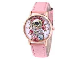 Reloj De Pareja Zhoulianfa Patrón Calavera Correa De Cuero Mujer Hombre Cuarzo Rosa F-436