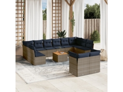 Vidaxl 13 Pcs Conjunto Sofás P/ Jardim C/ Almofadões Vime Pe Cinzento