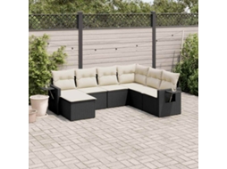 Vidaxl 7 Pcs Conjunto De Sofás P/ Jardim C/ Almofadões Vime Pe Preto