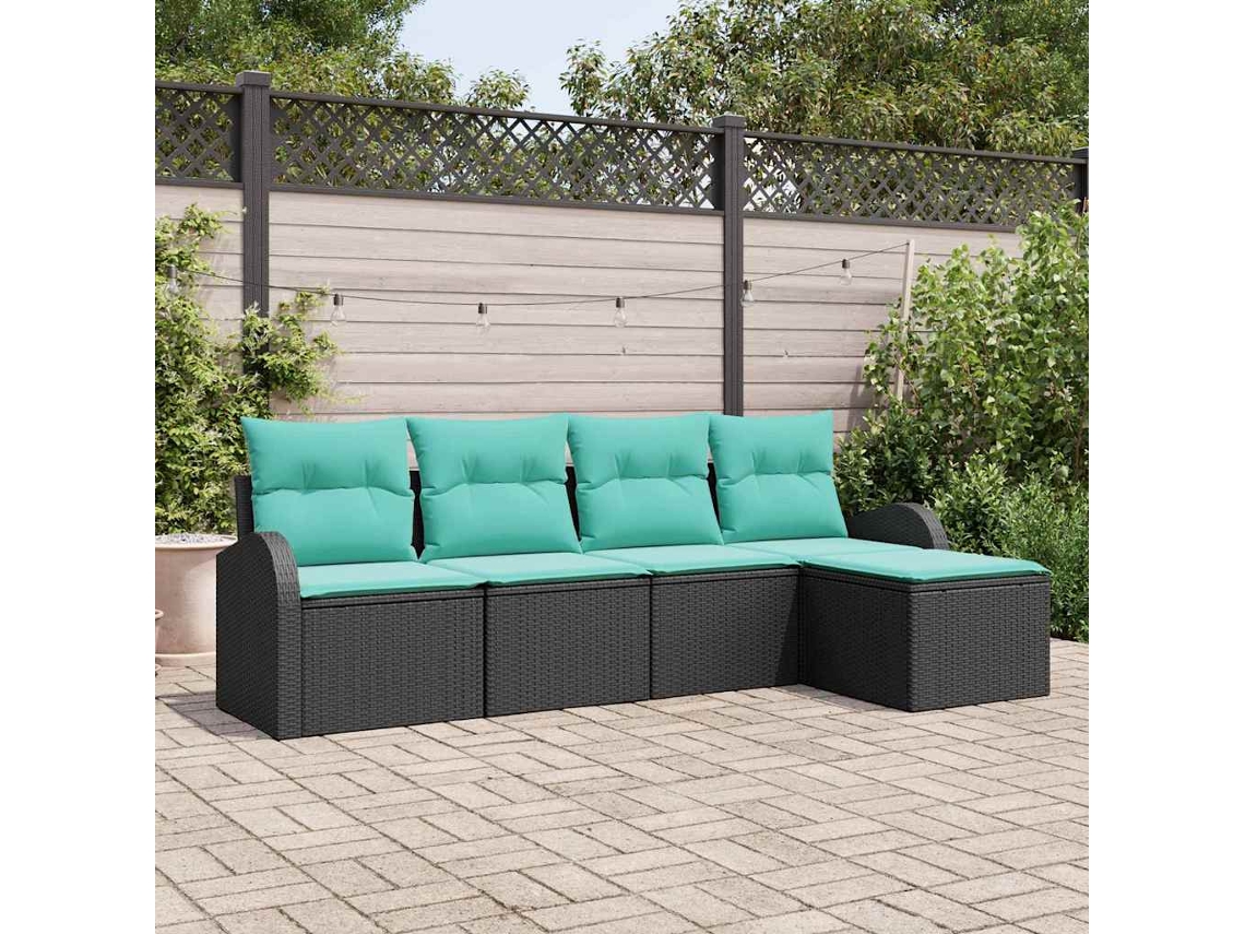 Vidaxl Conjunto De Sofás 5 Unid. Preto E Turquesa Vime Pe