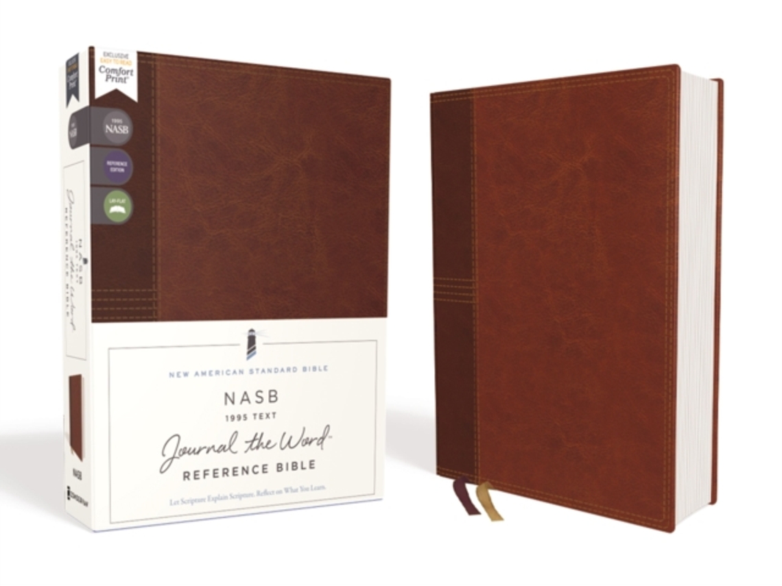 Livro nasb, journal the word reference bible, leathersoft over board, brown, red letter, 1995 text, comfort print de zondervan (inglês)