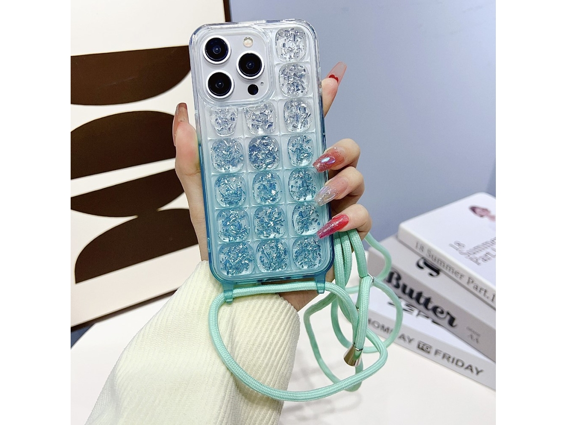 Correia Casa Para Iphone 15 Pro Pele Sintética Azul
