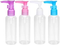 Conjunto de 4 frascos com bomba dosadora de 100ml para decoração de casa.