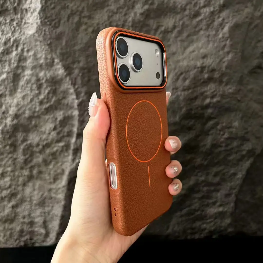 Capa Magnética Para Celular Com Textura Fosca De Lichia (marrom Escuro Para Iphone 15), Em Tpu Macio.