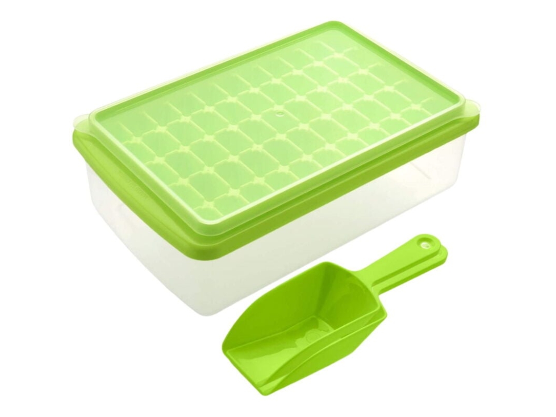 Bandeja de gelo Slowmoose com tampa e compartimento, 55 cubos de gelo, inclui cubos de gelo e colher