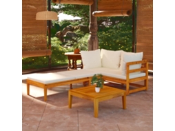 Conjunto 3 Peças Lounge De Jardim C/ Almofadões Branco Nata Acacia Dkd Home Decor