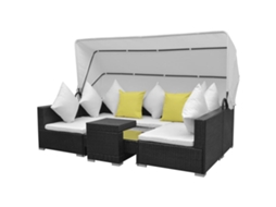 Conjunto de 7 Pcs Sofá para Jardim com Toldo Vime Pe Preto MAISON EXCLUSIVE