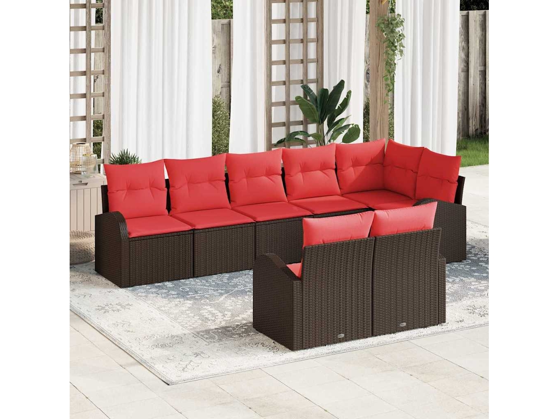 Vidaxl Conjunto De Sofá De Jardim 8 Unid. Marrom E Vermelho Vime Pe